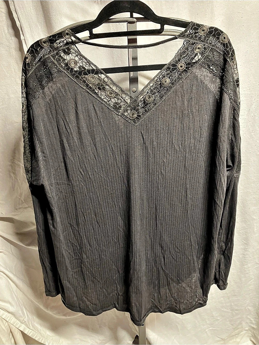 Free People A Little Bit Layering Top Gray Blouse Large